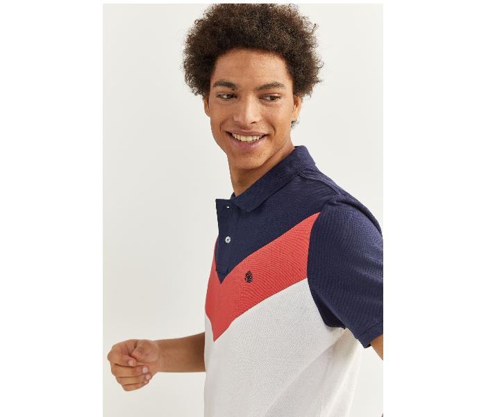 Springfield SS20 Basic Solid Slim Fit Polo T-Shirt Small For Men – Navy and White - Zoom Image 1