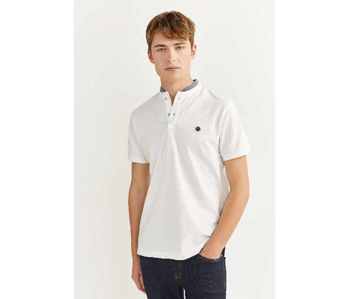 Springfield SS20 Basic Solid Slim Fit Polo T-Shirt With Double Mandarin Collar Large For Men - White - Zoom Image 1