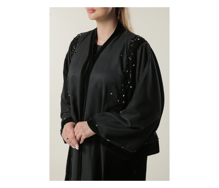 Moistreet Double Extra Large Black Abaya with Abstract Handwork - Zoom Image 4