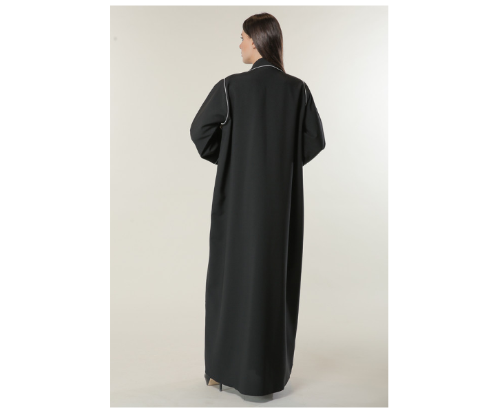 Moistreet Large Black Abaya with White Pipin and Buttons Detailing - Zoom Image 3