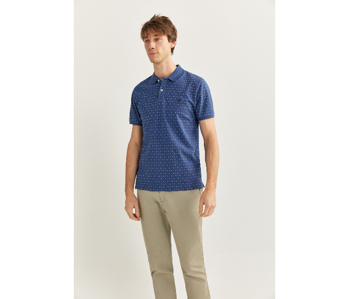 Springfield SS20 Basic Dotted Slim Fit Polo T-Shirt X-Large For Men – Medium Blue - Zoom Image 3