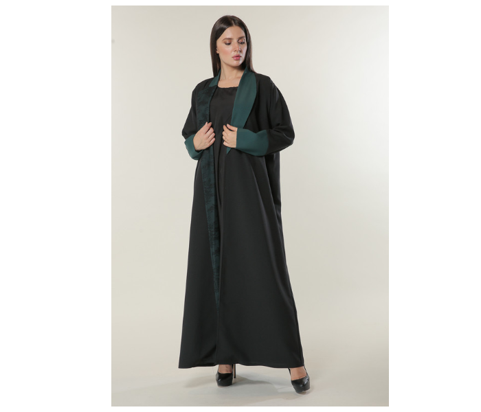 Moistreet Double XL Black Abaya with Contrast Panels Overlaid with Net Lace - Zoom Image 1