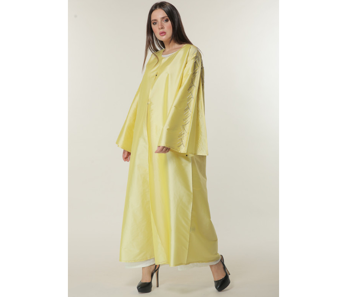 Moistreet Medium Yellow Abaya with Embellished Sleeves - Zoom Image 1