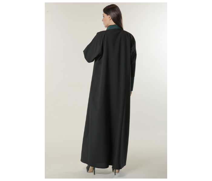 Moistreet Double XL Black Abaya with Contrast Panels Overlaid with Net Lace - Zoom Image 4