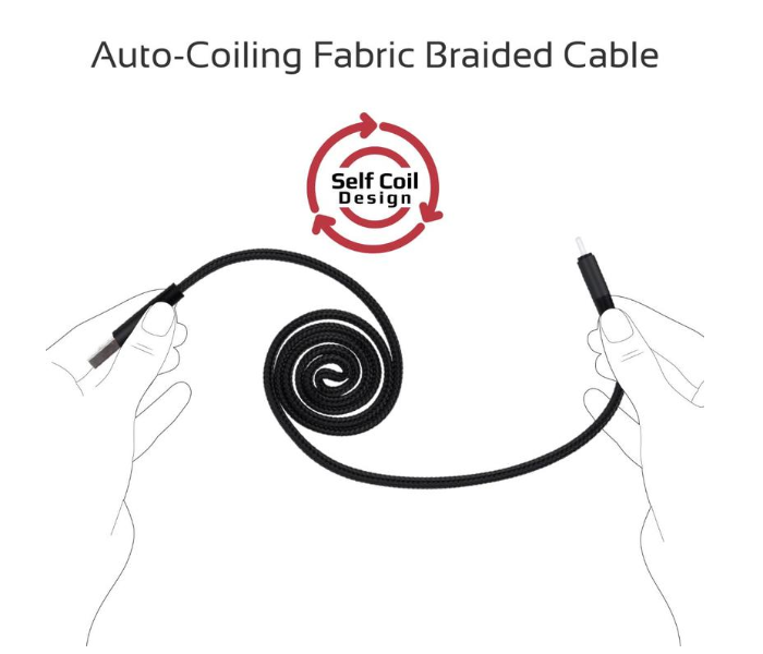 Promate Aluminum Reversible USB-A To Lightning Cable Auto Rolling High Durable Fabric 1M - Black - Zoom Image 5