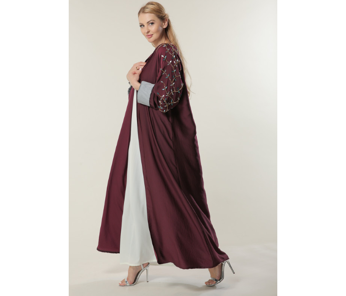 Moisteert Extra Large Maroon Abaya with Handwork - Zoom Image 2