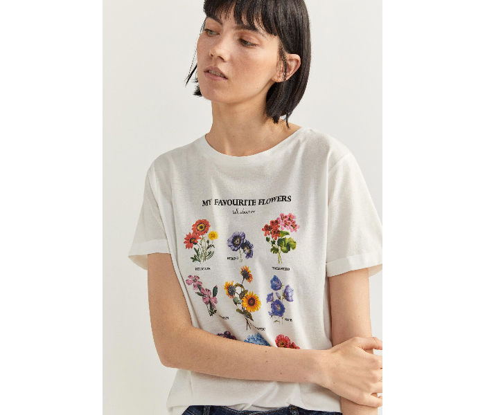 Springfield SS20 Short Sleeve T-Shirt With Flowers Design Small For Women - White - Zoom Image 2