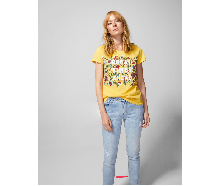 Springfield AW18 Short Sleeve Printed T-Shirt Small For Women - Yellow - Zoom Image 3