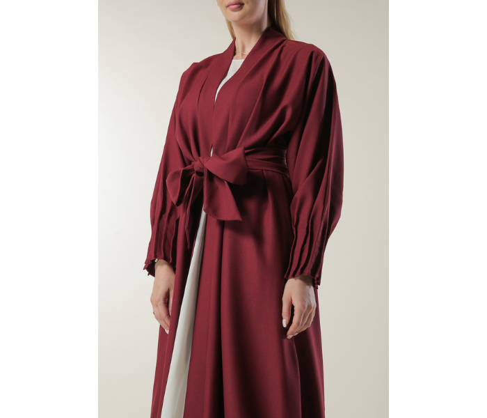 Moistreet Extra Small Maroon Abaya with Pleated Hem and Sleeves - Zoom Image 4