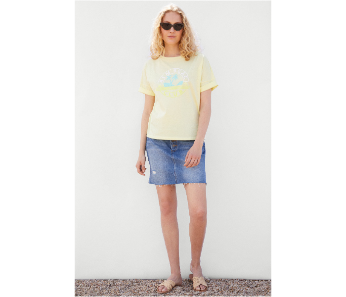 Springfield Short Sleeve Printed T-Shirt Large For Women - Yellow - Zoom Image 4