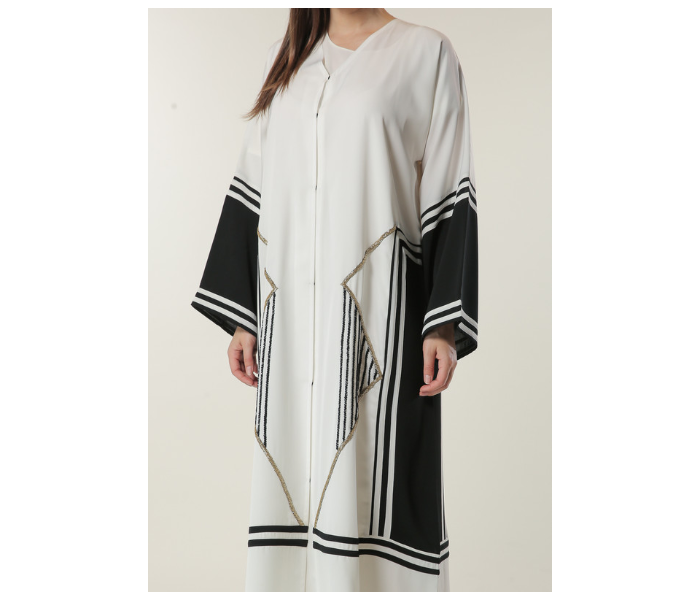 Moistreet Small White Abaya with Black Stripes and Golden Handwork - Zoom Image 3