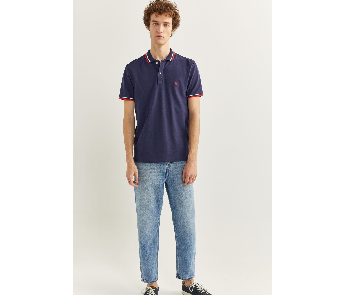 Springfield SS20 Basic Slim Fit Polo T-Shirt With Tipping XX-Large For Men - Navy - Zoom Image 3