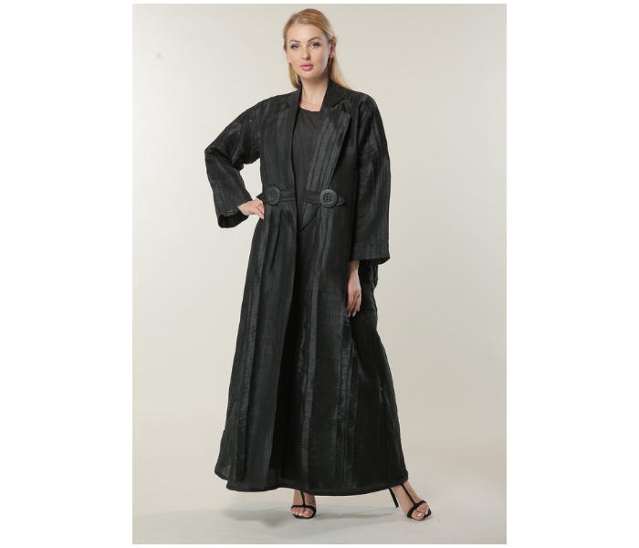 Moistreet Medium Jaquard Coat Style Abaya - Black - Zoom Image 1