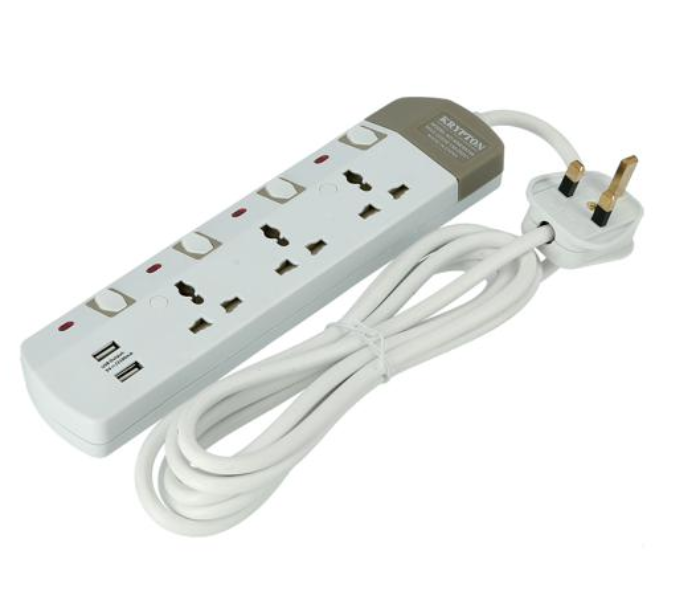 Krypton KNES5146 3Metre 3 Way Extension Socket - White - Zoom Image 1