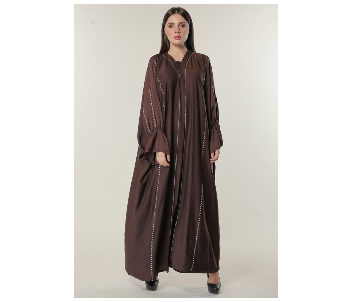 Moistreet Medium Brown Abaya with Contrast Threadwork - Zoom Image 1