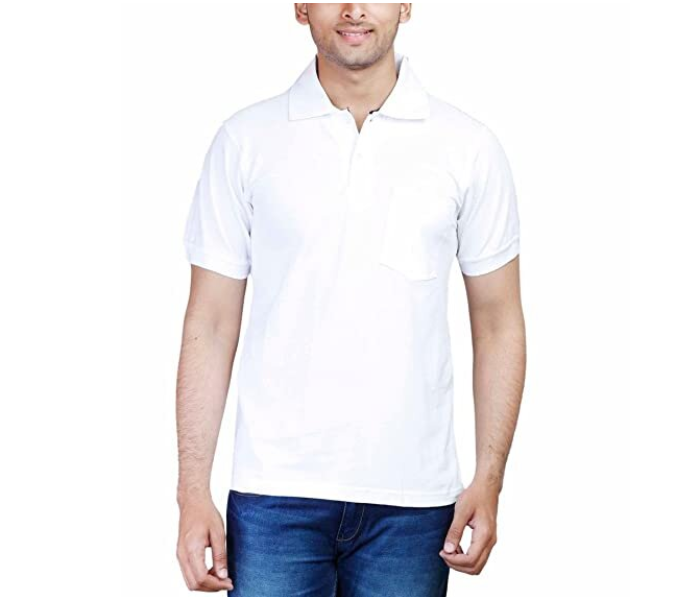 Premium Honey Comb Polo T-Shirt for Small Men - White - Zoom Image