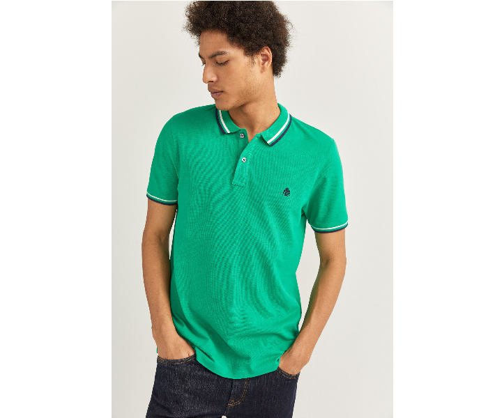 Springfield SS20 Basic Slim Fit Polo T-Shirt With Tipping Small For Men - Green - Zoom Image 3