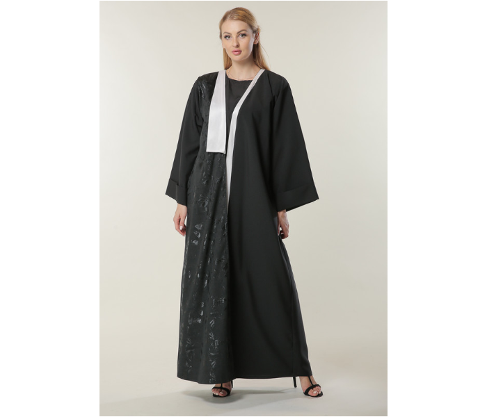 Moistreet Medium Black Abaya with Jaquard Panel - Zoom Image 4