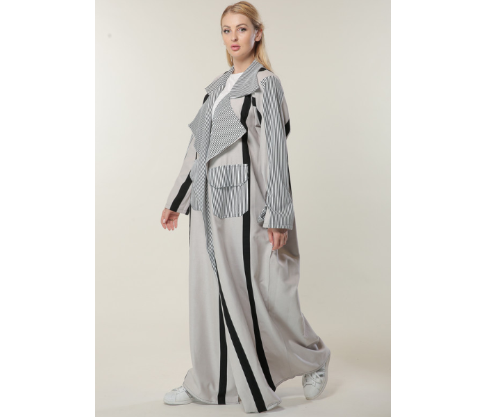 Moistreet Large Black and White stripes Casual Abaya - Zoom Image 2