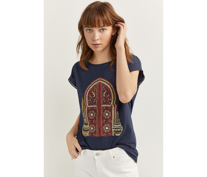 Springfield SS20 Short Sleeve T-Shirt With Design Small For Women - Light Navy - Zoom Image 1