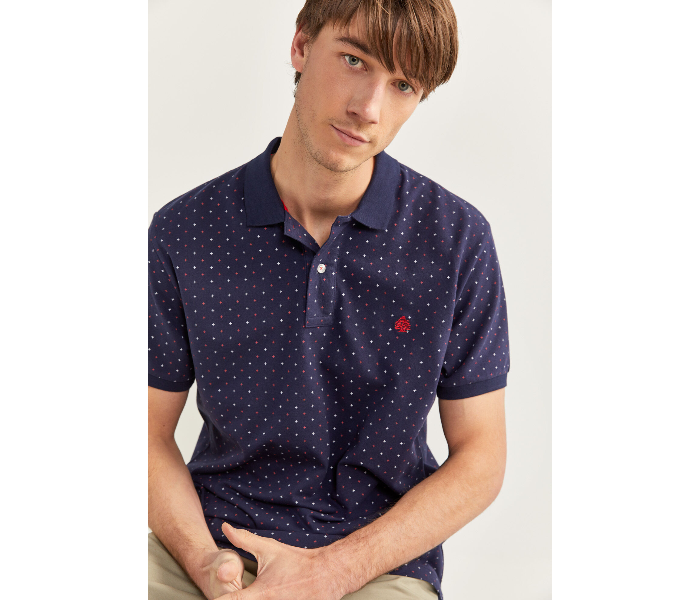 Springfield SS20 Basic Dotted Slim Fit Polo T-Shirt X-Small For Men – Blue - Zoom Image 1