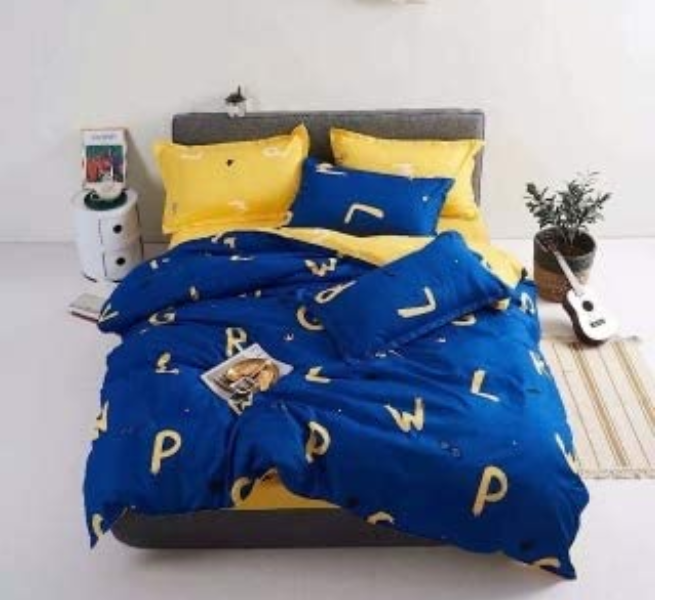 Alphabet Design 6 Pieces High Quality Cotton Double Size Bed Sheet with Quilt Cover and Pillow Case – Blue - Zoom Image