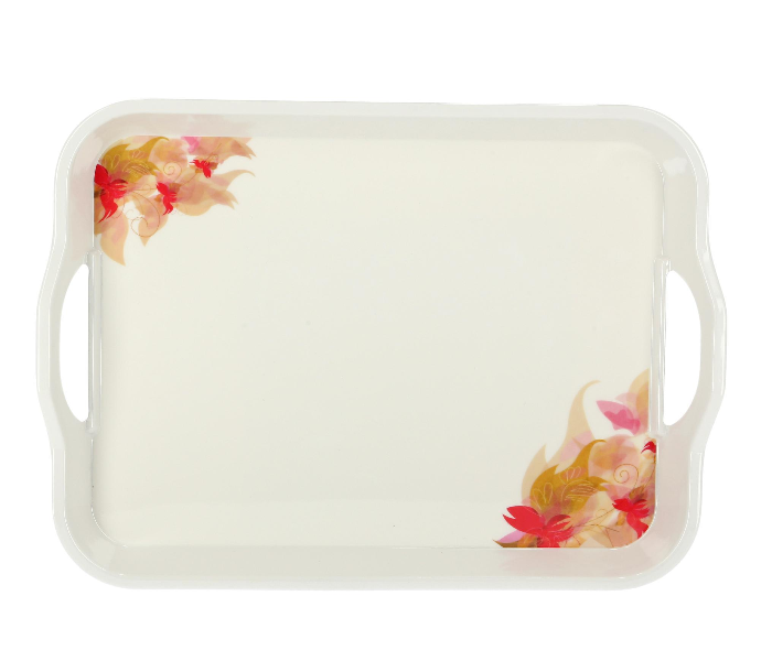 Royalford RF5063 17.5-inch Melamine Ware Handle Tray with Flower Carnival Pattern - White - Zoom Image 1