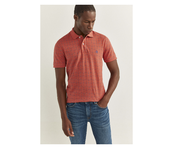 Springfield SS20 Basic Slim Fit Polo Dotted T-Shirt Medium For Men – Dark Peach - Zoom Image 1