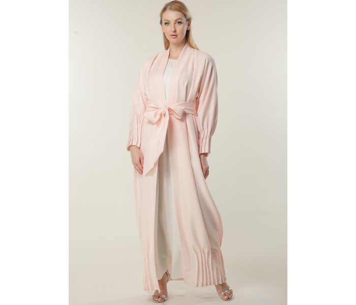 Moistreet Medium Peach Abaya with Pleated Hem and Sleeves - Zoom Image 1