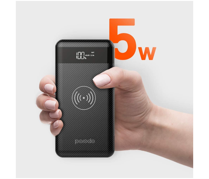 Porodo 10000mAh Slim Wireless PowerBank with Lightning Type-C and Micro USB Input - Black - Zoom Image 6