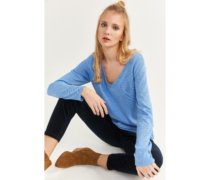 Springfield S20 Long Sleeve Knitwear Medium For Women - Light Blue - Zoom Image 1