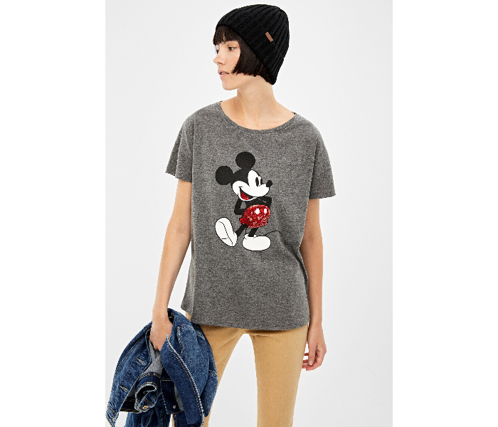 Springfield Short Sleeve Micky Printed T-Shirt X-Small For Women - Grey - Zoom Image 1