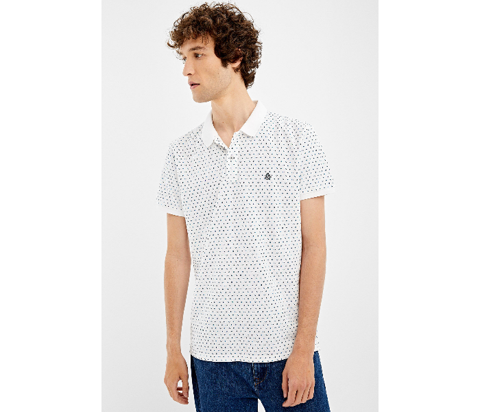 Springfield AW19 Basic Slim Fit Polo Dotted T-Shirt XXX-Large For Men - White - Zoom Image 2