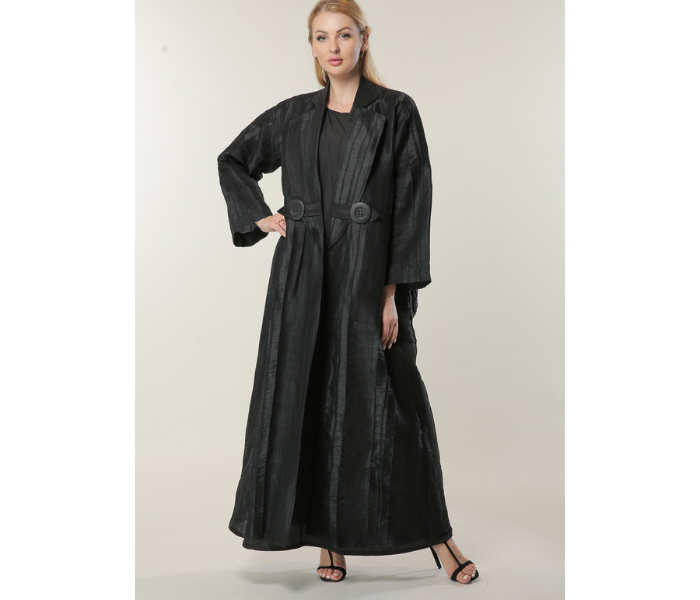 Moistreet Small Jaquard Coat Style Abaya - Black - Zoom Image 1