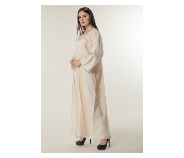 Moistreet LargeHandwork Embellished Peach Organza Abaya with Inner -Cream - Zoom Image 2