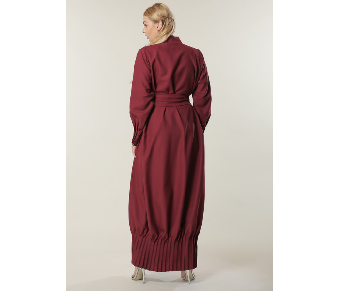 Moistreet Small Maroon Abaya with Pleated Hem and Sleeves - Zoom Image 3