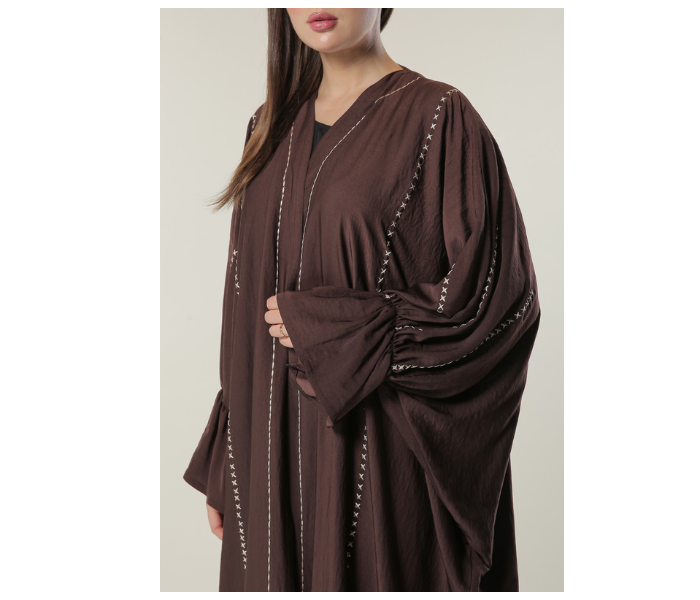 Moistreet Medium Brown Abaya with Contrast Threadwork - Zoom Image 4