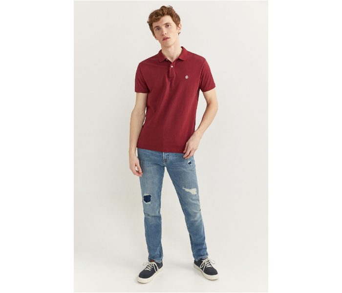 Springfield SS20 Basic Solid Slim Fit Polo T-Shirt Medium For Men - Maroon - Zoom Image 3