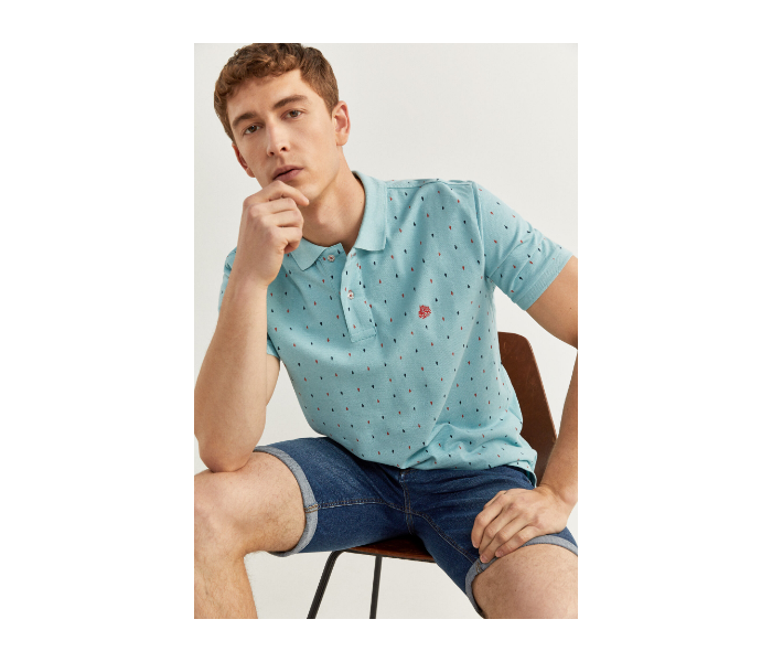 Springfield SS20 Basic Slim Fit Polo Dotted T-Shirt X-Large For Men - Turquoise - Zoom Image 1