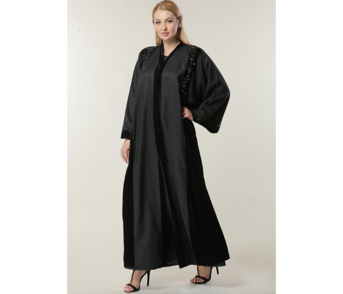 Moistreet Double Extra Large Black Abaya with Abstract Handwork - Zoom Image 1