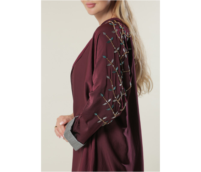 Moisteert Large Maroon Abaya with Handwork - Zoom Image 4