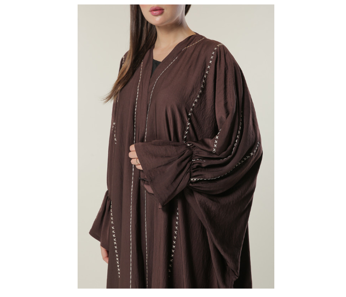 Moistreet Extra Large Brown Abaya with Contrast Threadwork - Zoom Image 4