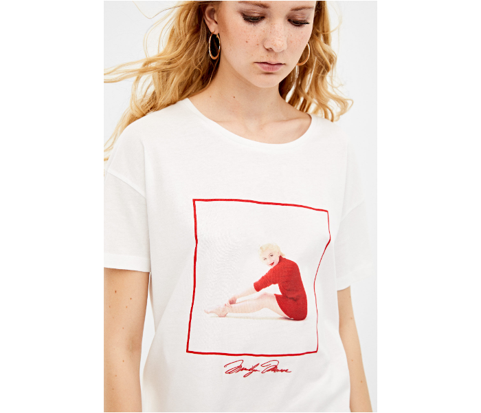 Springfield Short Sleeve Printed T-Shirt Small For Women - White and Red - Zoom Image 1