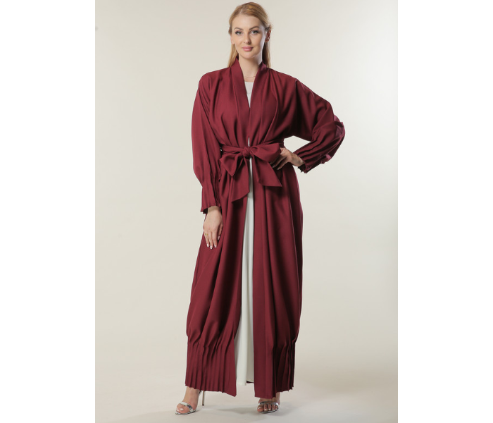 Moistreet Extra Small Maroon Abaya with Pleated Hem and Sleeves - Zoom Image 1