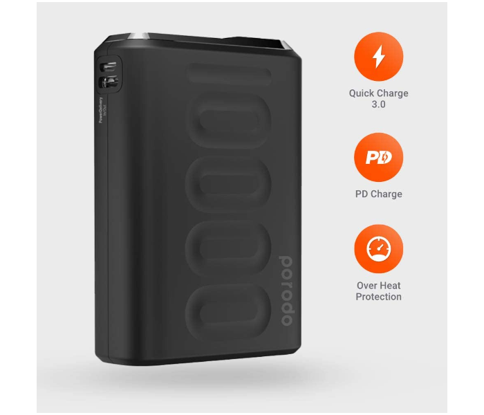 Porodo 10000mAh Power Bank 18W Power Delivery - Black - Zoom Image 1