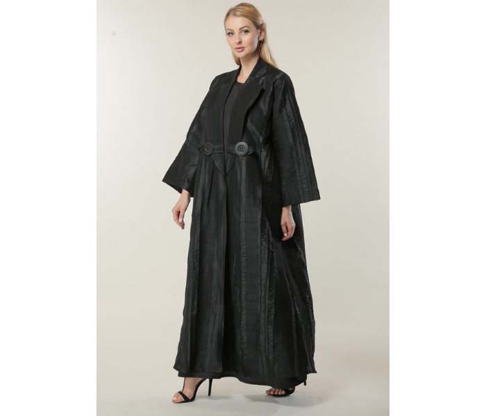 Moistreet Extra Small Jaquard Coat Style Abaya - Black - Zoom Image 2