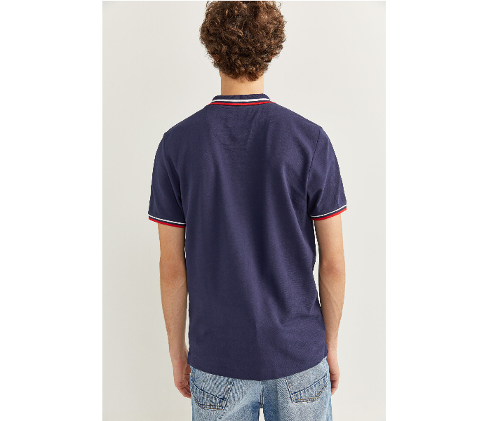 Springfield SS20 Basic Slim Fit Polo T-Shirt With Tipping Small For Men - Navy - Zoom Image 4