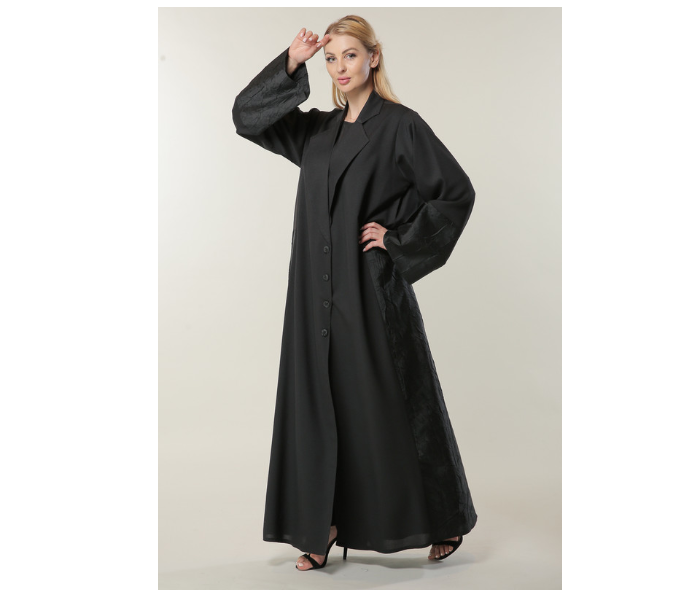 Moistreet Large Black Abaya with Jaquard Panelll - Zoom Image 3