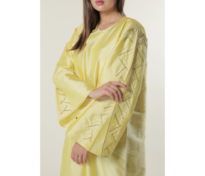 Moistreet Duble XL Yellow Abaya with Embellished Sleeves - Zoom Image 4