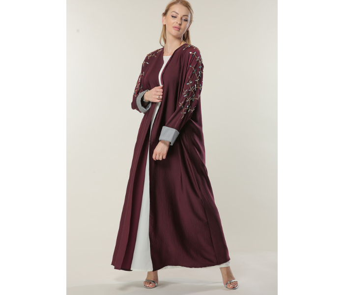 Moisteert Double XL Maroon Abaya with Handwork - Zoom Image 1